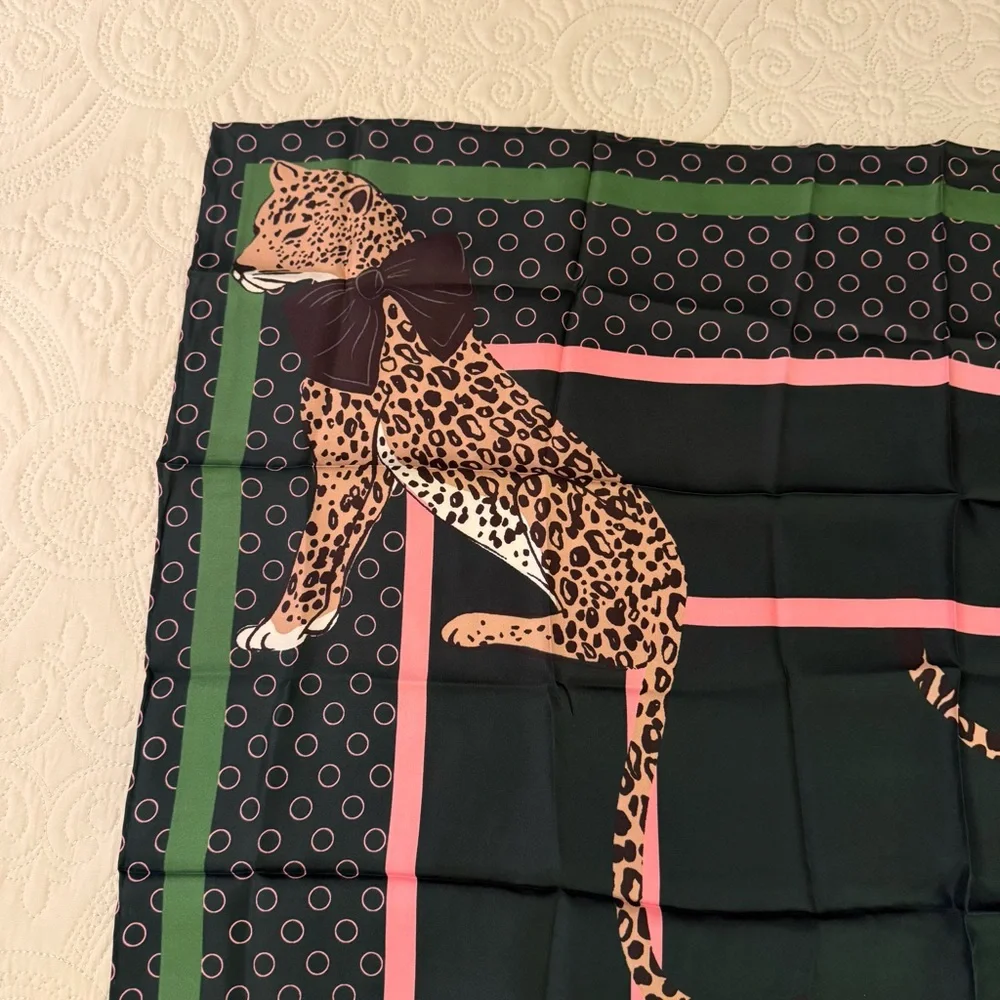 New Kate Spade New York Lady Leopard 34” Square Silk Scarf - Picture 3 of 10